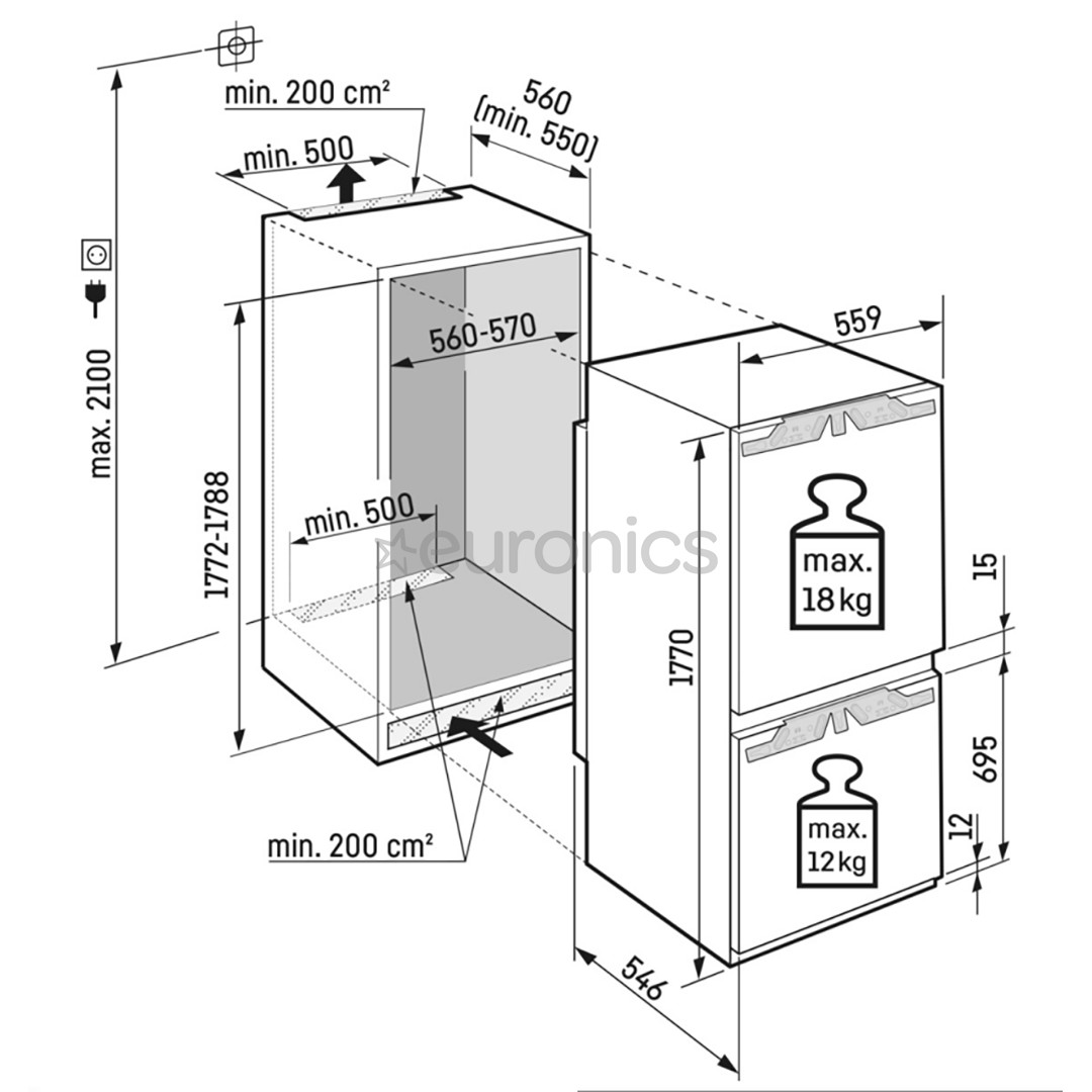 Liebherr EasyFresh NoFrost, 254 L, kõrgus 177 cm - Integreeritav külmik