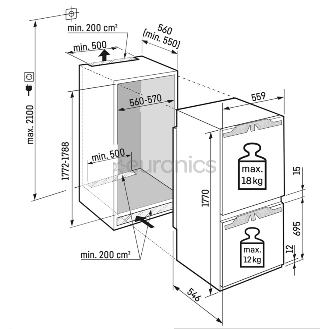 Liebherr EasyFresh NoFrost, 254 L, kõrgus 177 cm - Integreeritav külmik