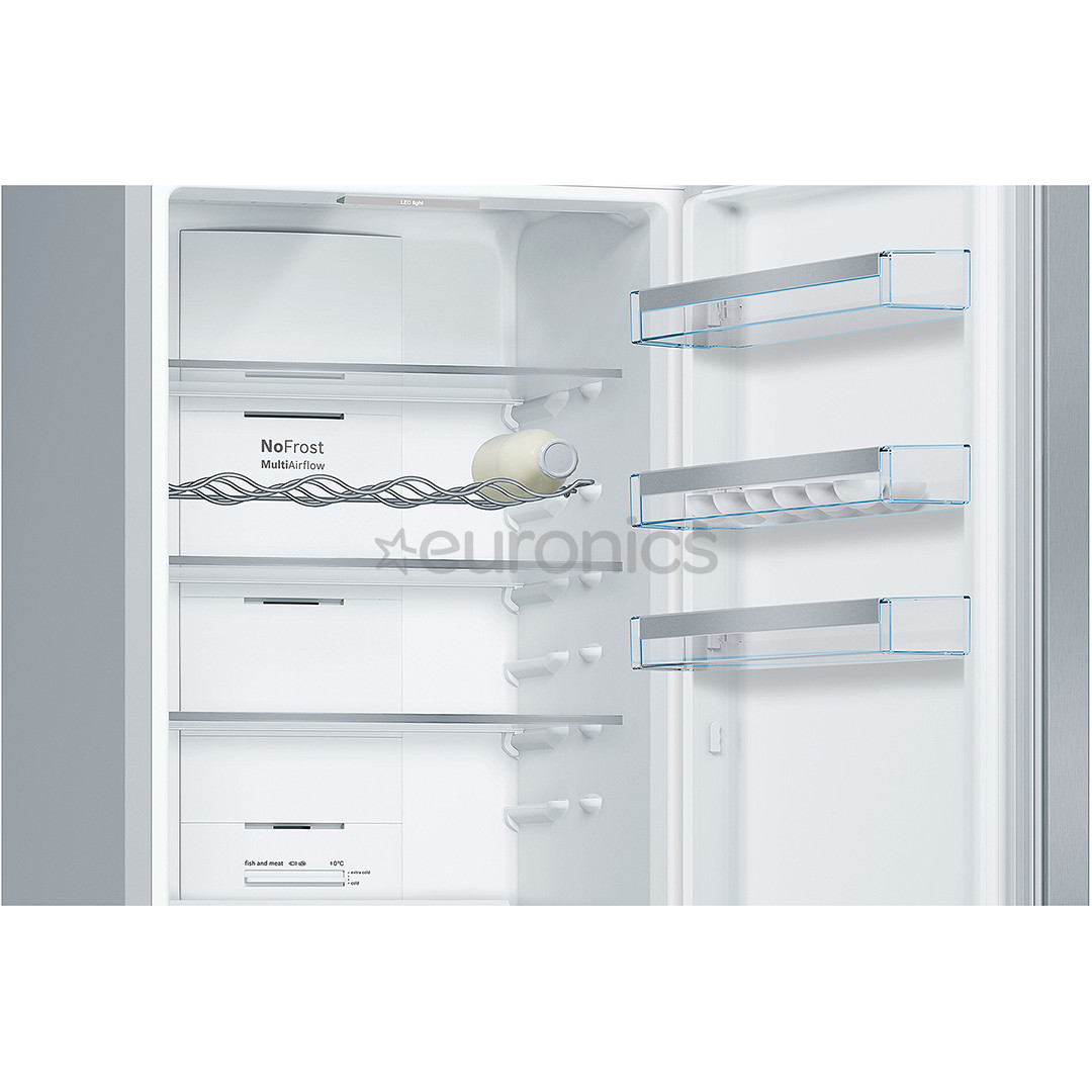 Bosch, Seeria 4, NoFrost, 279 L, kõrgus 203 cm, roostevaba teras - Külmik