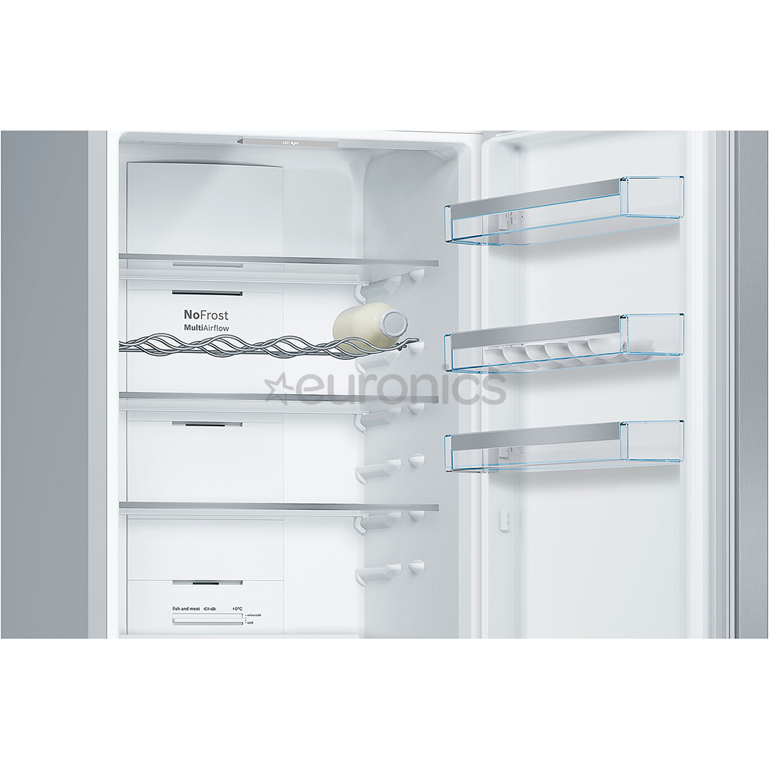 Bosch, Seeria 4, NoFrost, 279 L, kõrgus 203 cm, roostevaba teras - Külmik
