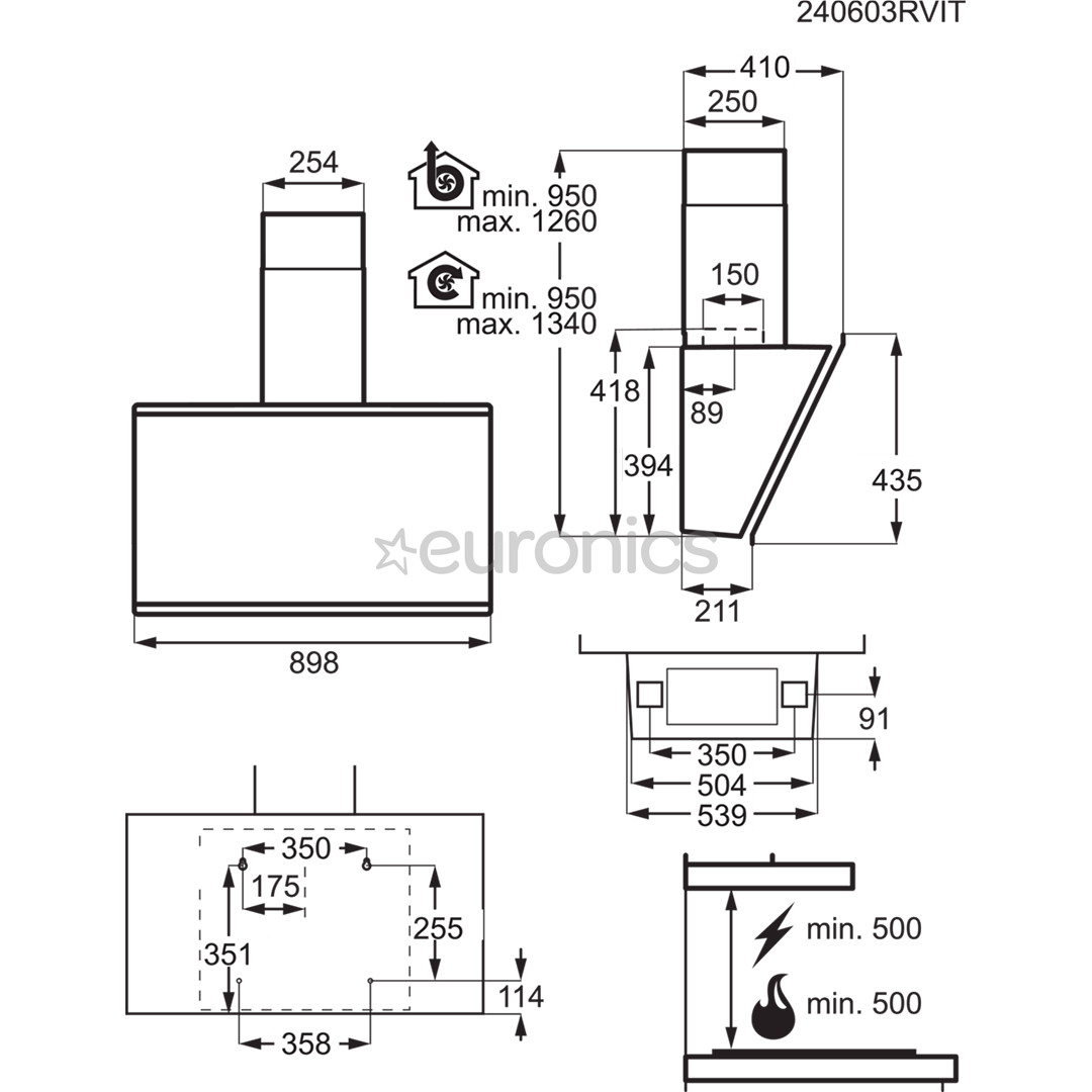AEG 7000 Series, 760 м³/ч, черный - Вытяжка