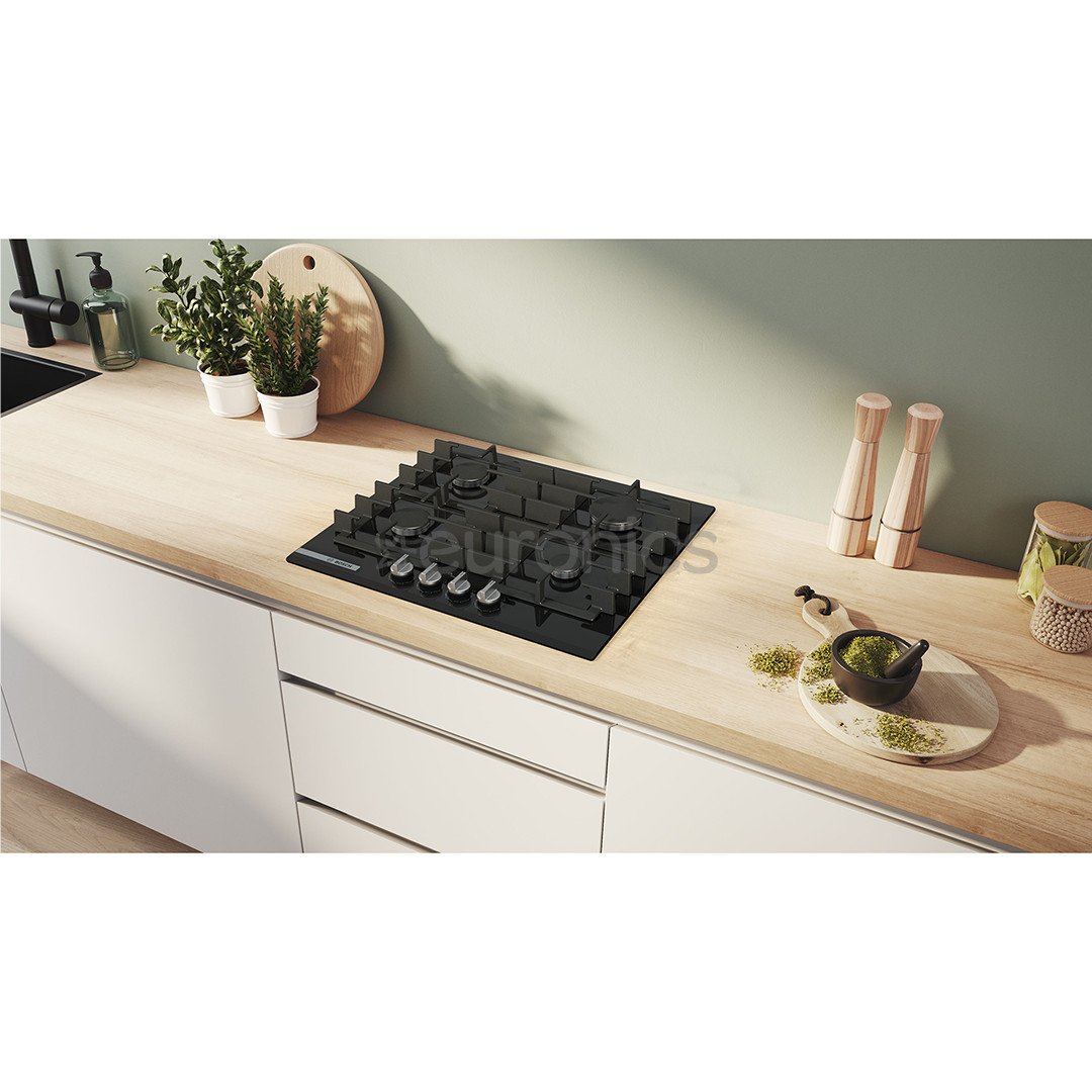 Bosch, Series 8, width 59 cm, black - Built-in gas hob