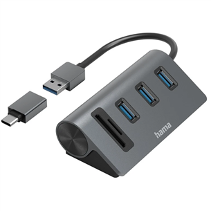 Hama USB Hub, 3x USB-A 3.2 Gen 1, SD, microSD, USB-C Adapter, must/hall - USB jagaja 00200140