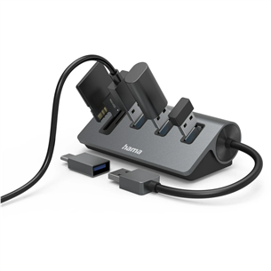 Hama USB Hub, 3x USB-A 3.2 Gen 1, SD, microSD, USB-C Adapter, must/hall - USB jagaja