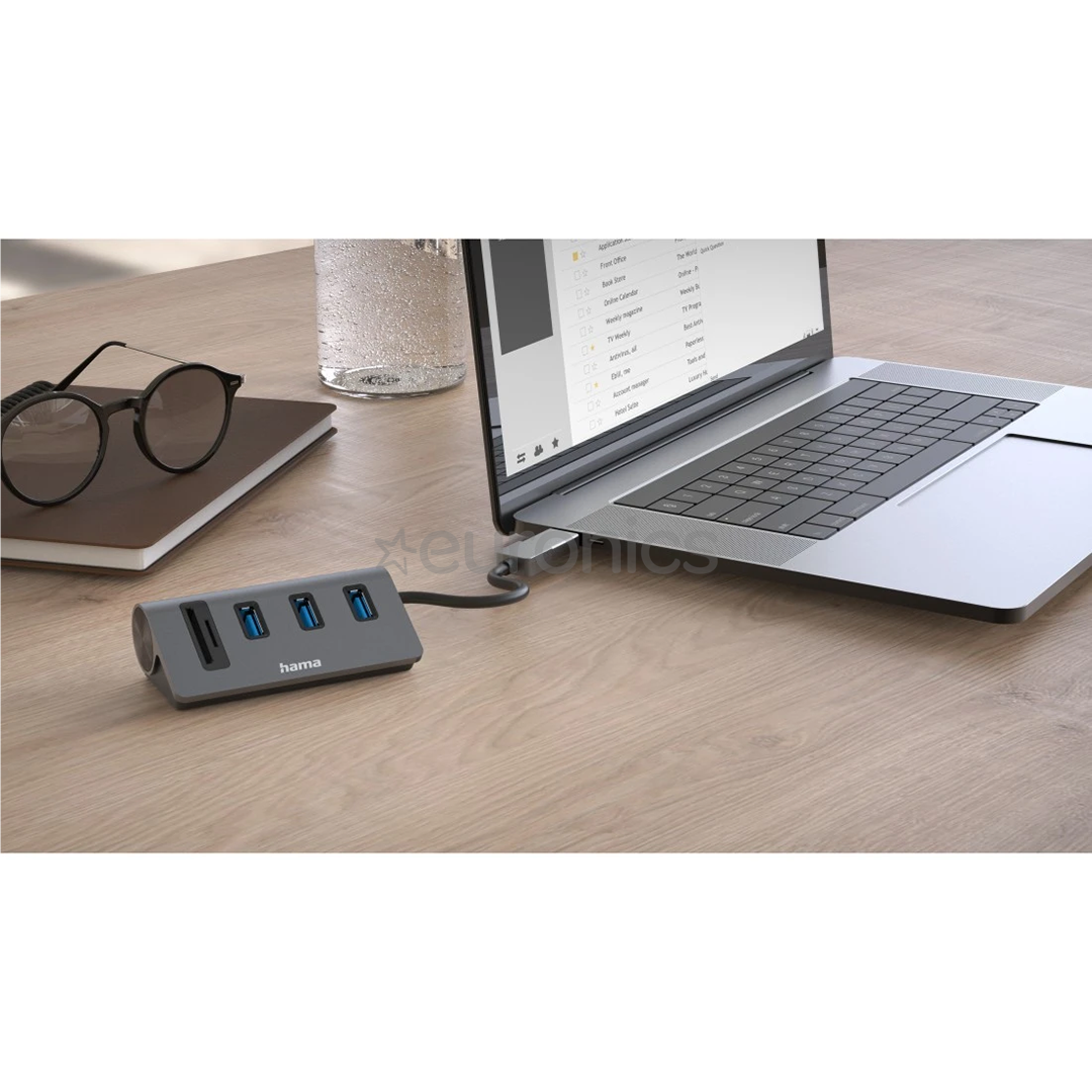 Hama USB Hub, 3x USB-A 3.2 Gen 1, SD, microSD, USB-C Adapter, must/hall - USB jagaja