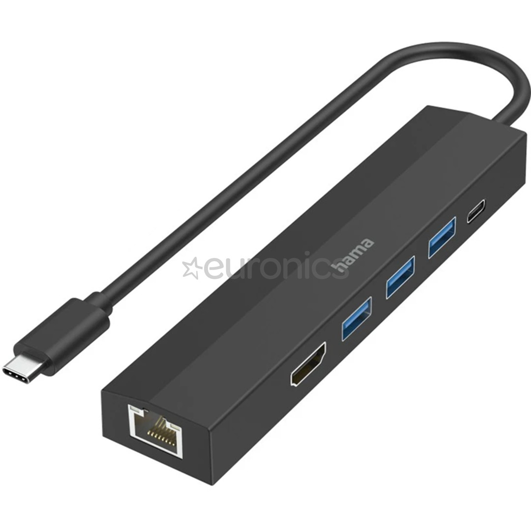 Hama USB-C Hub, 3x USB-A 3.2 Gen 1, USB-C, HDMI, LAN, must - USB jagaja