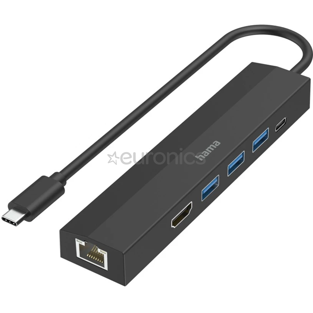 Hama USB-C Hub, 3x USB-A 3.2 Gen 1, USB-C, HDMI, LAN, must - USB jagaja