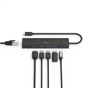 Hama USB-C Hub, 3x USB-A 3.2 Gen 1, USB-C, HDMI, LAN, must - USB jagaja