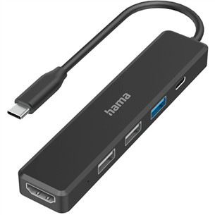 Hama USB-C Hub, 3x USB-A, USB-C, HDMI, must - USB jagaja