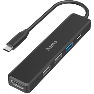 Hama USB-C Hub, 3x USB-A, USB-C, HDMI, must - USB jagaja 00200117