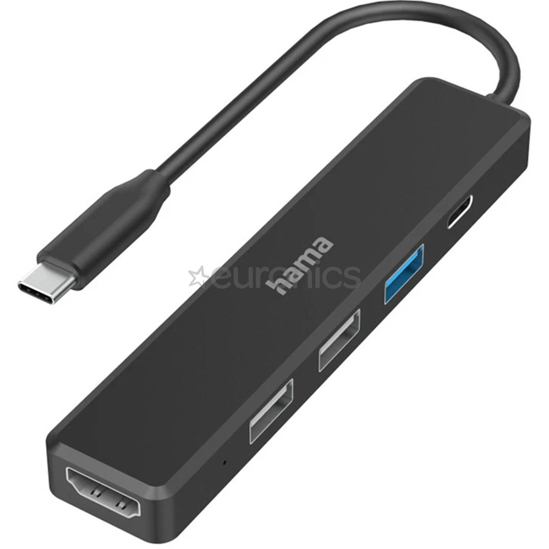 Hama USB-C Hub, 3x USB-A, USB-C, HDMI, черный - USB-хаб