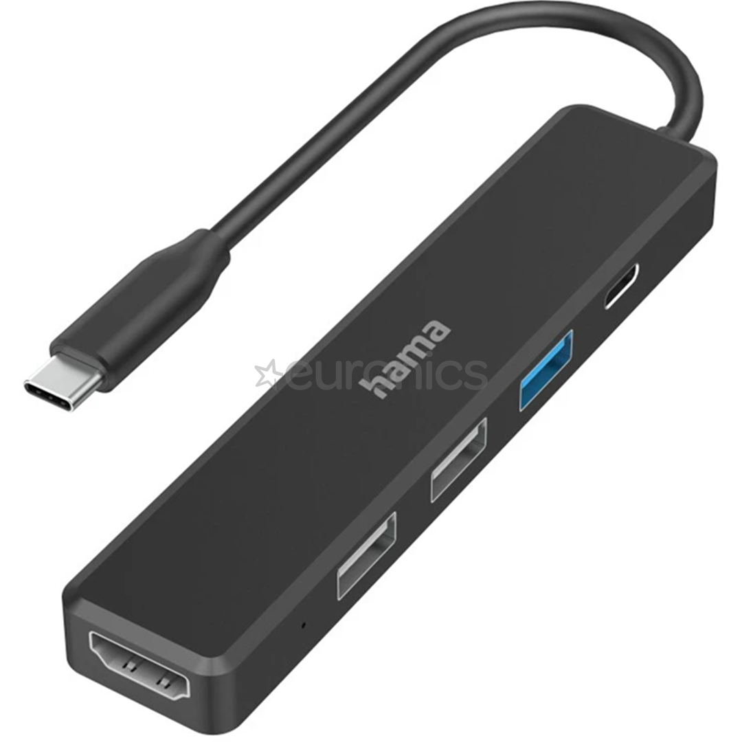 Hama USB-C Hub, 3x USB-A, USB-C, HDMI, must - USB jagaja