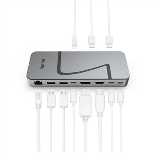 Hama Connect2Office Speed, USB-C, 10 ports, USB4, 140 W, hall - Sülearvuti dokk