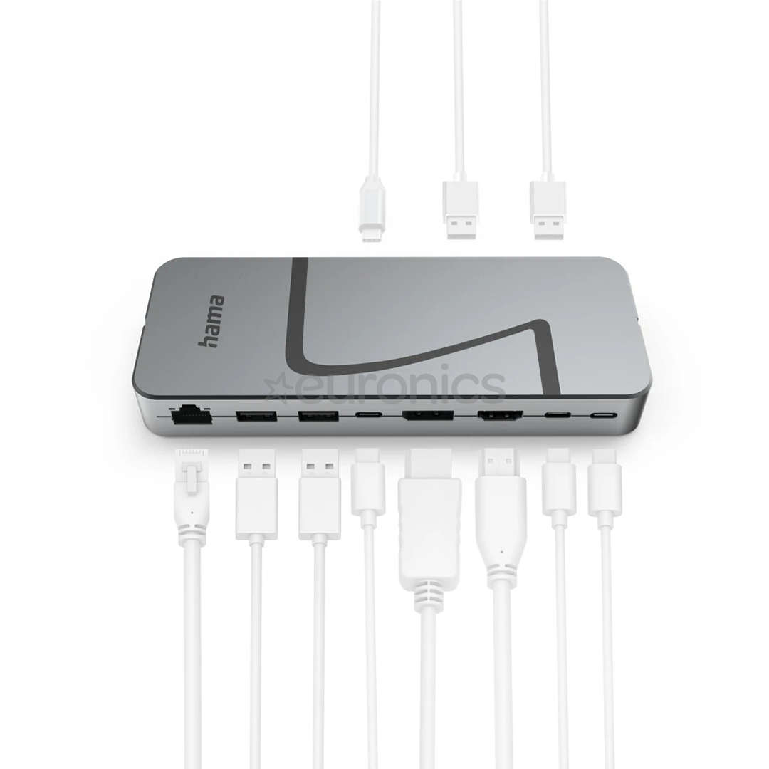 Hama Connect2Office Speed, USB-C, 10 ports, USB4, 140 W, hall - Sülearvuti dokk