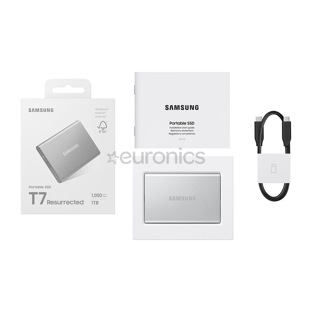 Samsung Portable SSD T7 Resurrected, 1 TB, USB 3.2 Gen 2, silver - External SSD