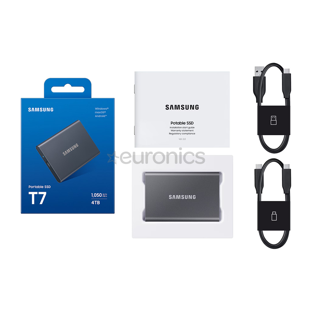 Samsung Portable SSD T7, 4 TB, USB 3.2 Gen 2, hall - Väline SSD
