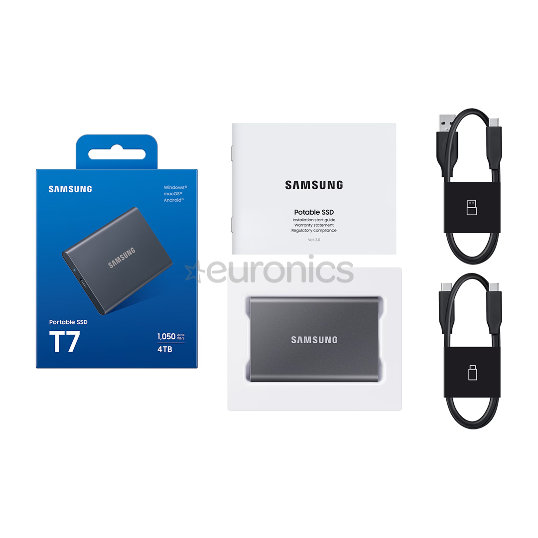 Samsung Portable SSD T7, 4 TB, USB 3.2 Gen 2, hall - Väline SSD