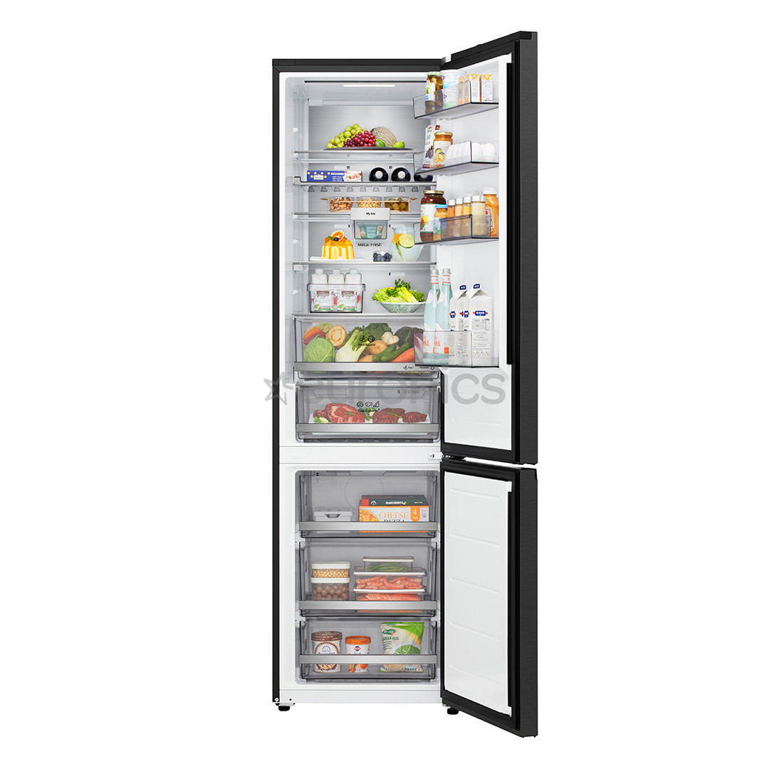 LG, Total No Frost, 375 L, height 203 cm, black steel - Refrigerator
