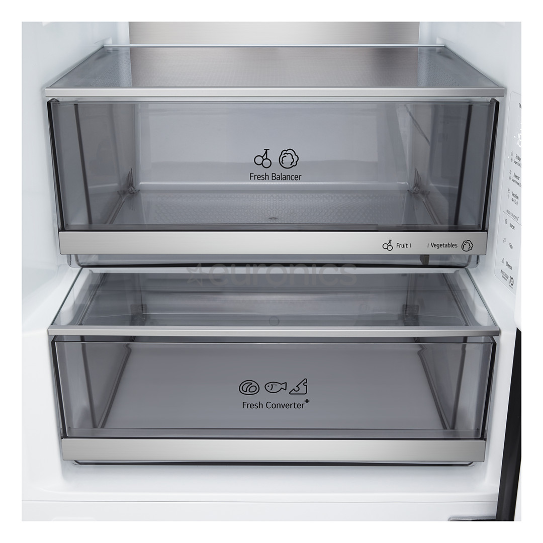 LG, Total No Frost, 375 L, height 203 cm, black steel - Refrigerator