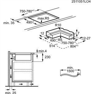 Electrolux 600 Series, width 80 cm, black - Built-in induction hob with cooker hood
