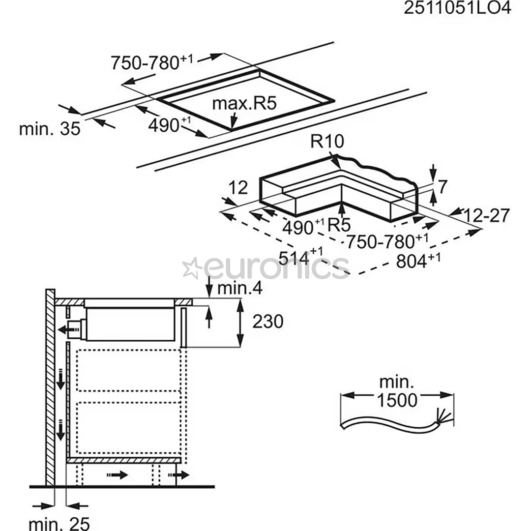 Electrolux 600 Series, laius 80 cm, must - Integreeritav induktsioonpliidiplaat õhupuhastiga