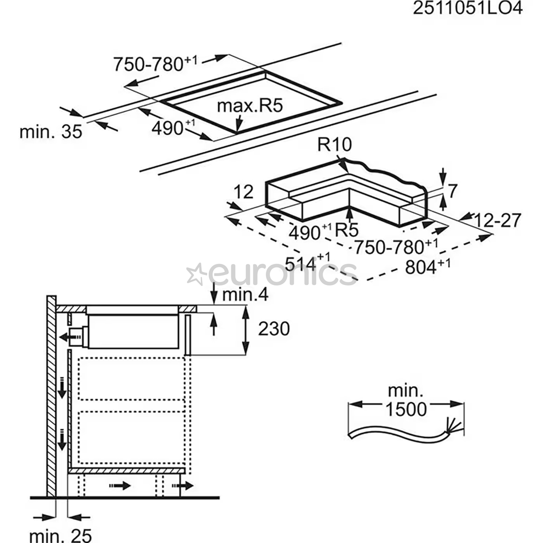 Electrolux 600 Series, width 80 cm, black - Built-in induction hob with cooker hood