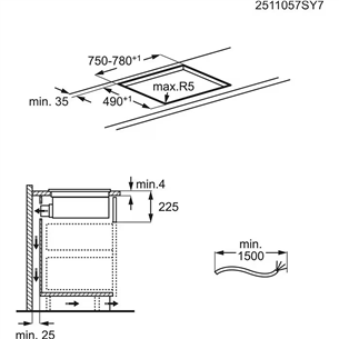 Electrolux 600 Series, width 80 cm, black - Built-in induction hob with cooker hood