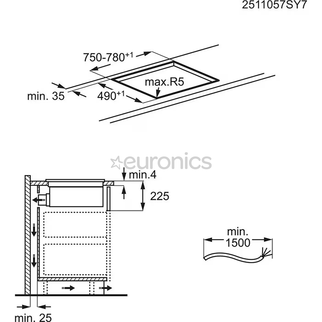 Electrolux 600 Series, width 80 cm, black - Built-in induction hob with cooker hood