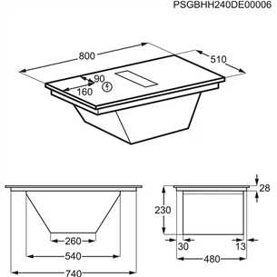 Electrolux 600 Series, width 80 cm, black - Built-in induction hob with cooker hood