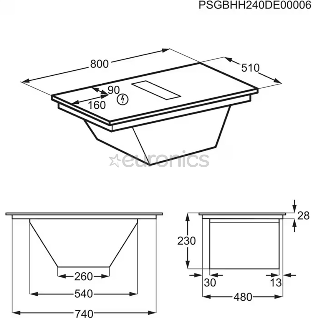 Electrolux 600 Series, laius 80 cm, must - Integreeritav induktsioonpliidiplaat õhupuhastiga