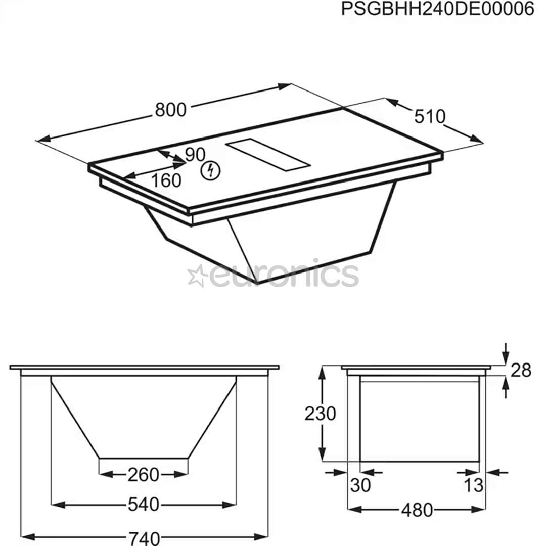 Electrolux 600 Series, width 80 cm, black - Built-in induction hob with cooker hood