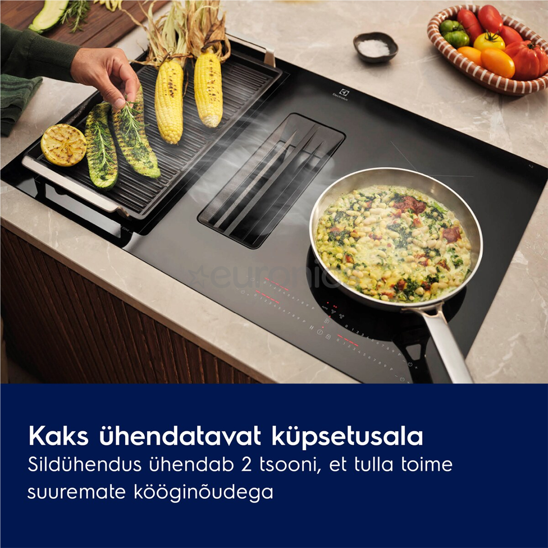 Electrolux 600 Series, width 80 cm, black - Built-in induction hob with cooker hood