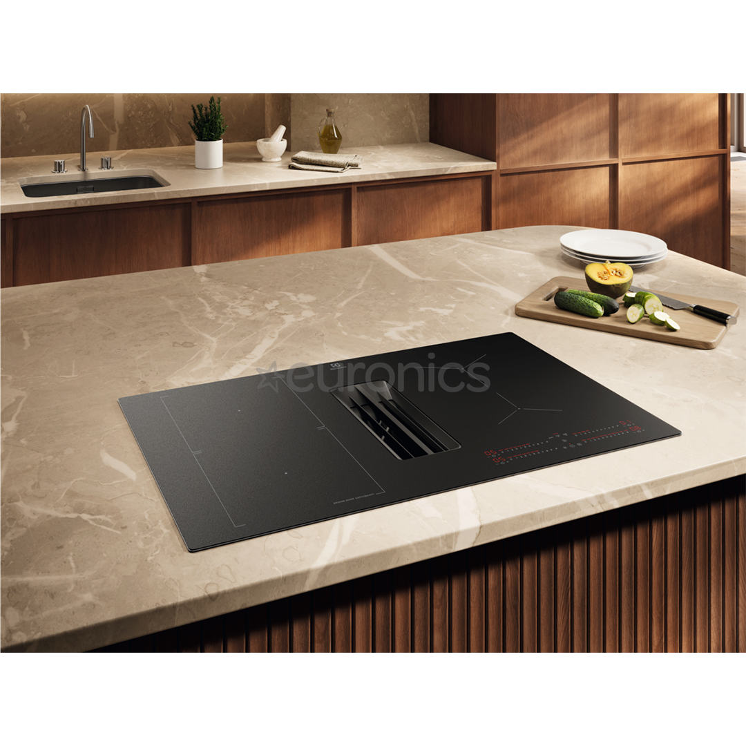 Electrolux 600 Series, width 80 cm, black - Built-in induction hob with cooker hood