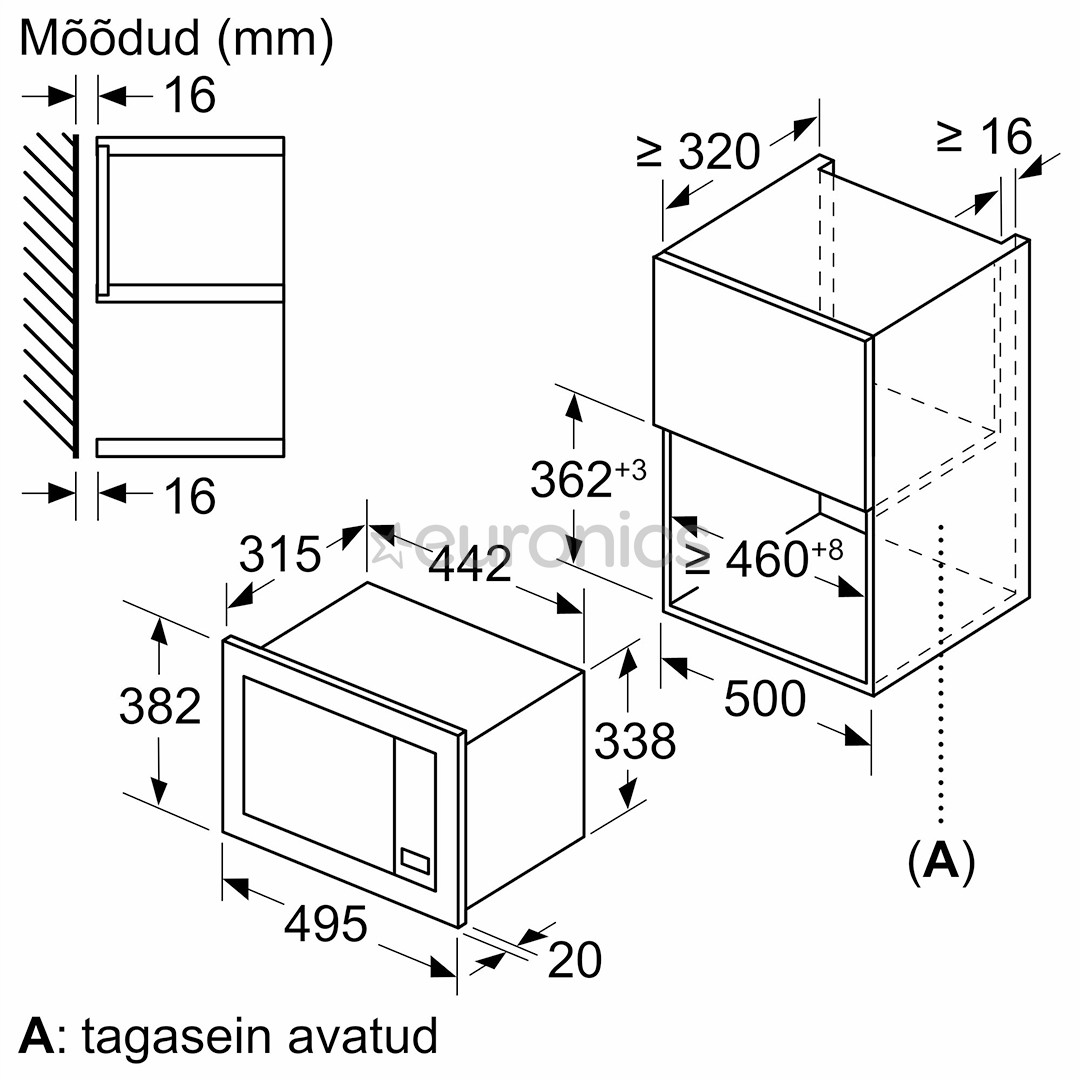 Bosch Series 2, 20 L, 800 W, black - Built-in microwave oven