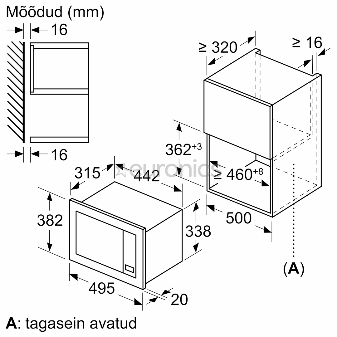 Bosch Series 2, 20 L, 800 W, black - Built-in microwave oven