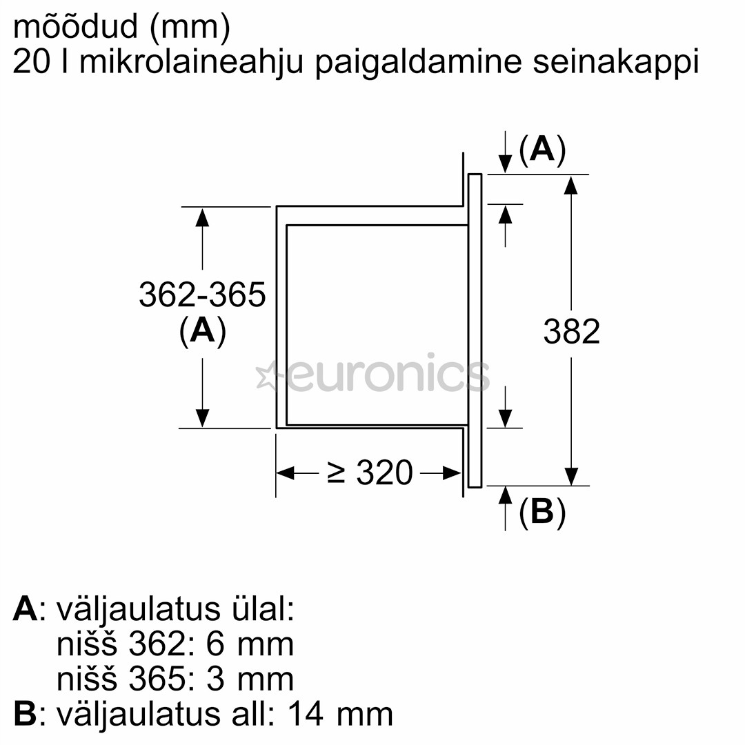 Bosch Series 2, 20 L, 800 W, black - Built-in microwave oven