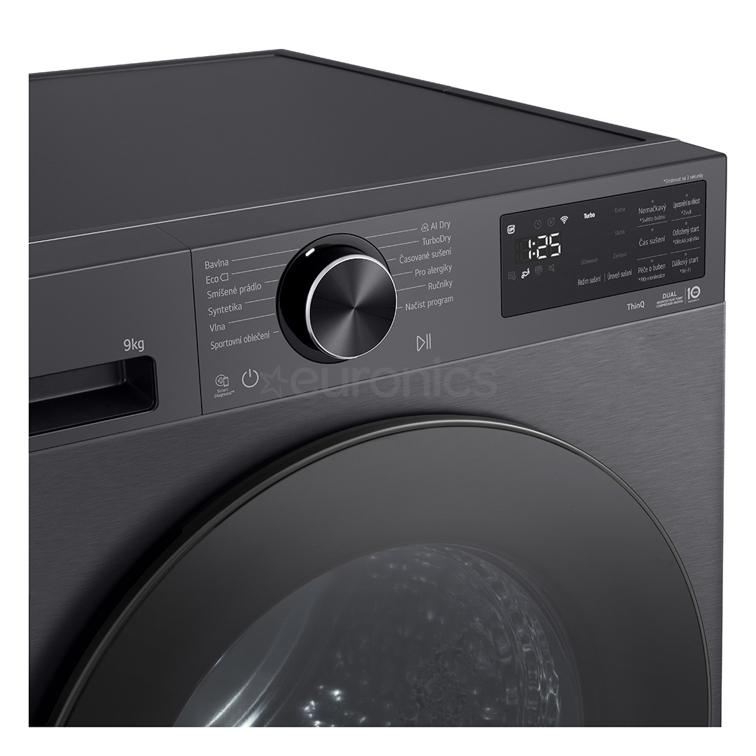 LG, Soojuspump, 9 kg, sügavus 66 cm, mattmust - Pesukuivati