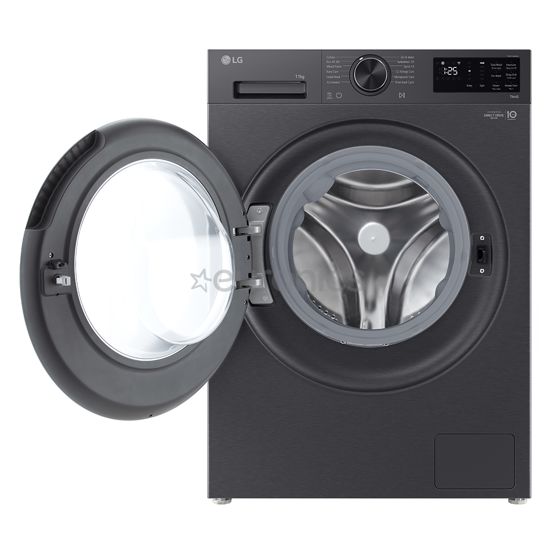 LG, 11 kg, depth 57 cm, 1400 rpm, matte black - Front load washing machine