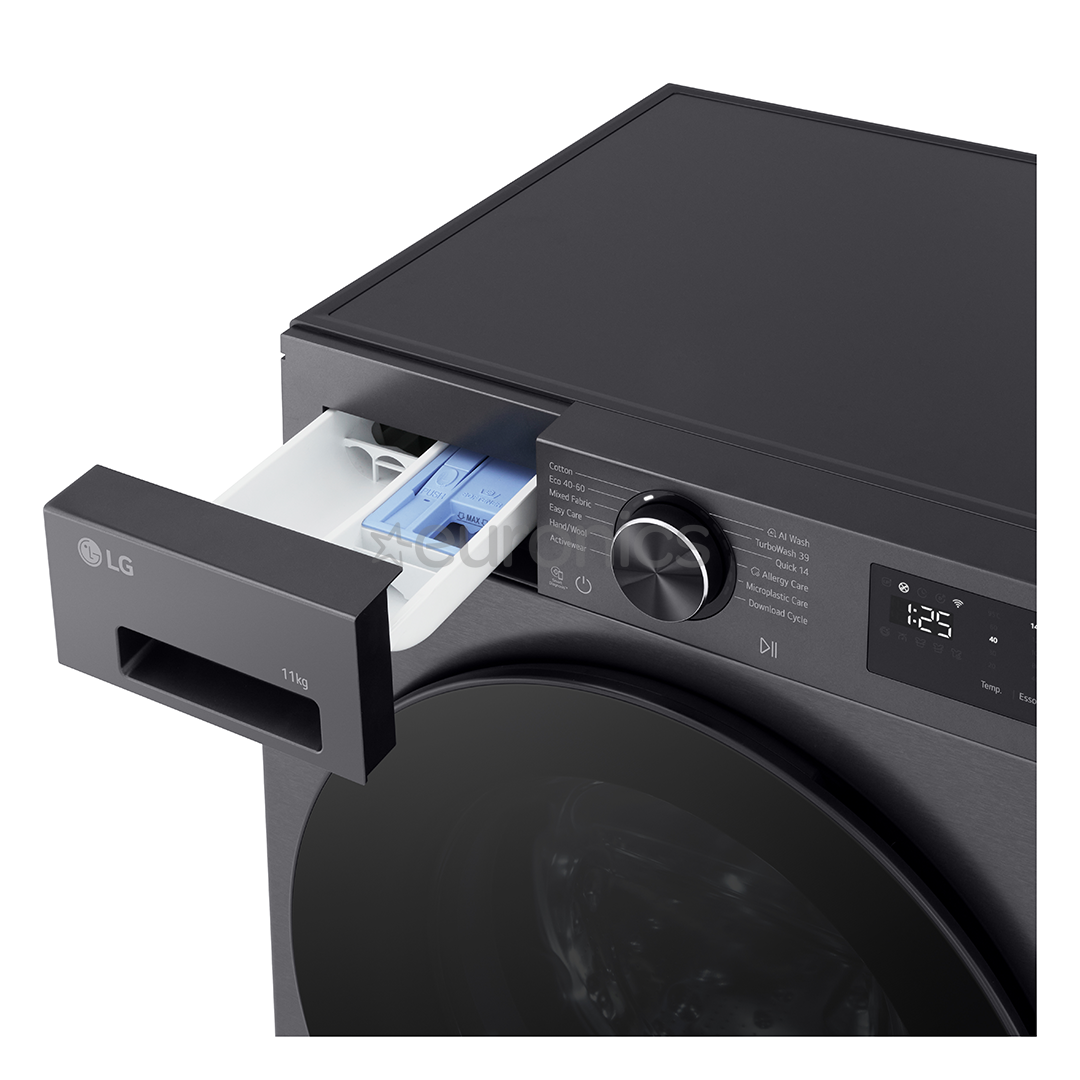 LG, 11 kg, depth 57 cm, 1400 rpm, matte black - Front load washing machine