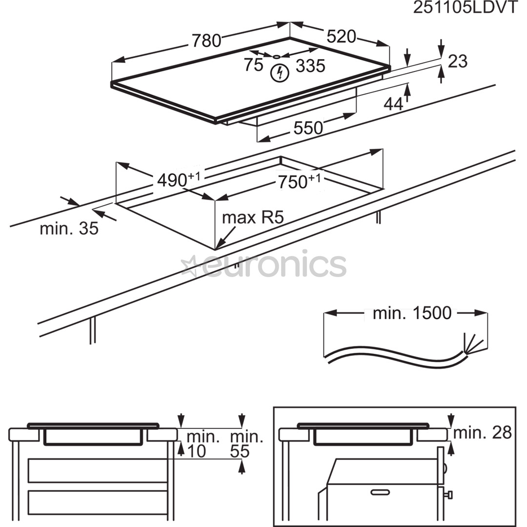 Electrolux 700 seeria SenseBoil Hob2Hood, laius 80 cm, must - Integreeritav induktsioonpliidiplaat