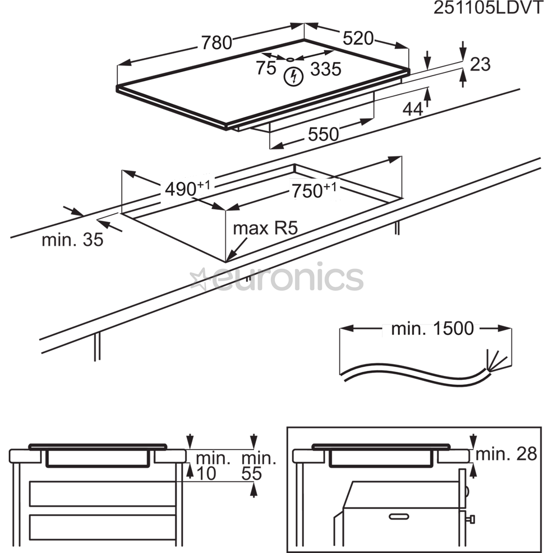 Electrolux 700 seeria SenseBoil Hob2Hood, laius 80 cm, must - Integreeritav induktsioonpliidiplaat