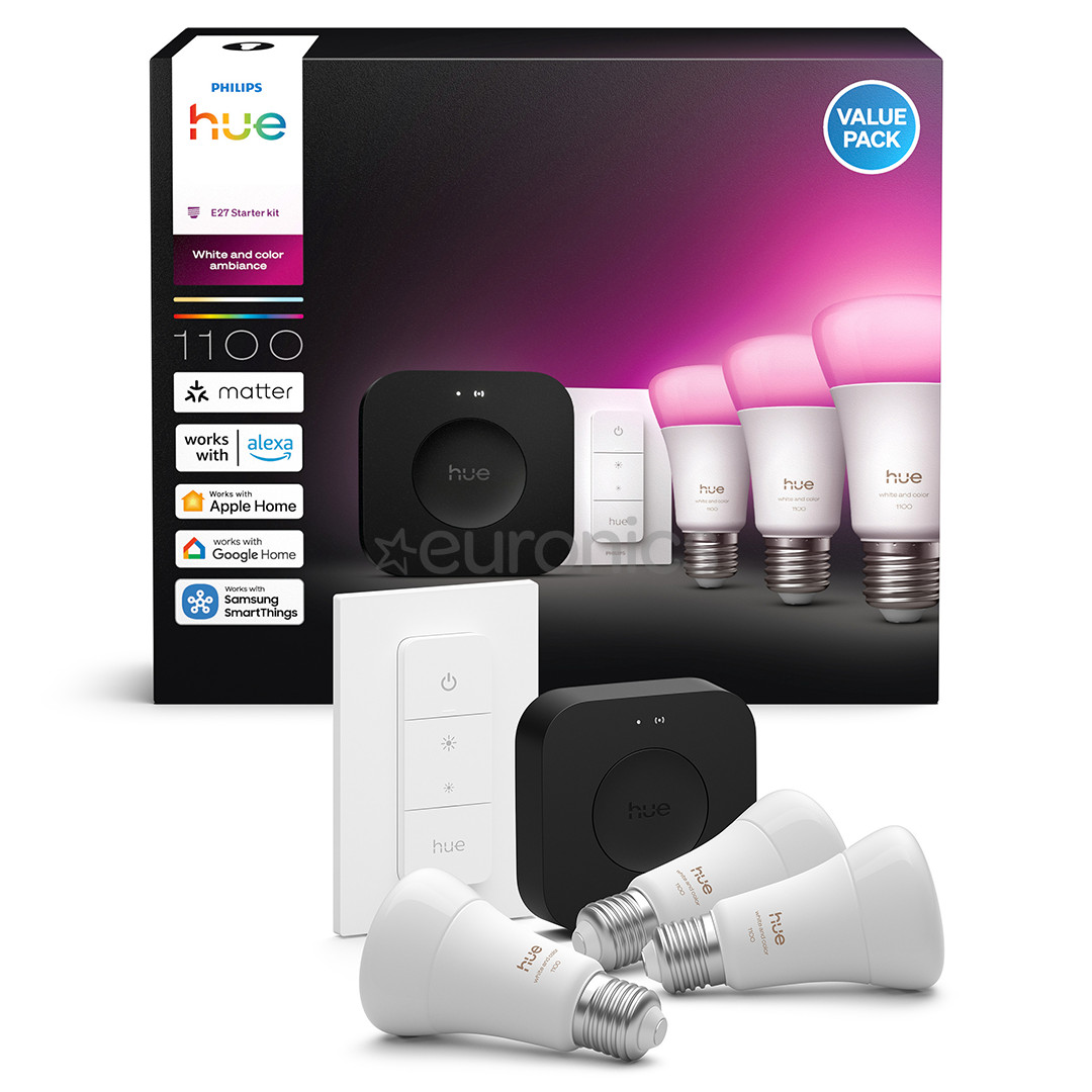 Philips Hue White & Color Ambiance starter set, E27, 3 tk - Nutivalgusti komplekt