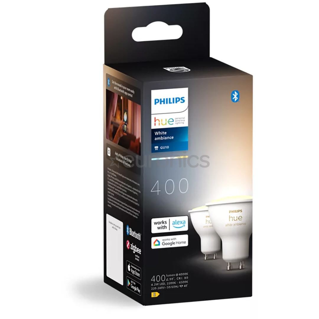 Philips Hue White Ambiance, GU10, 2 tk, valge - Nutivalgusti