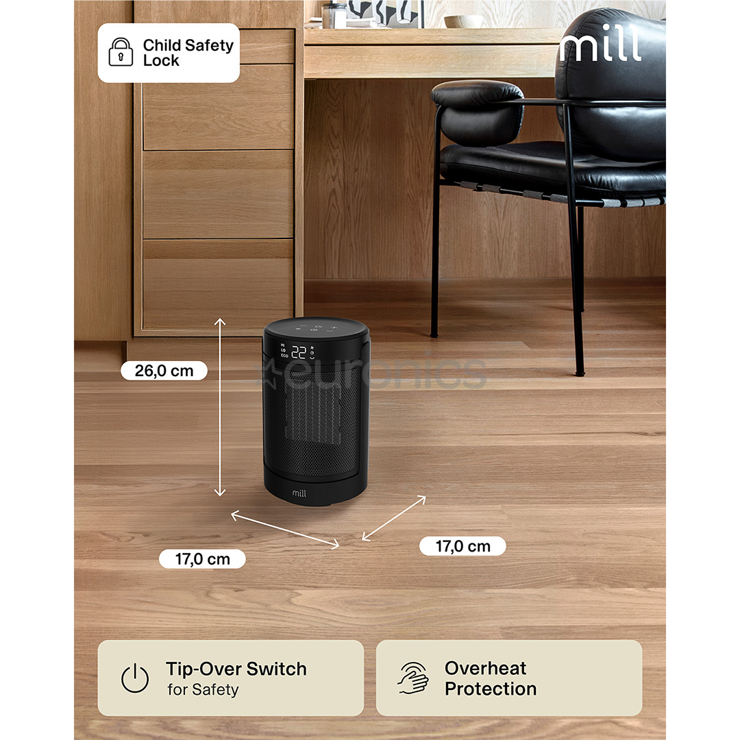 Mill, 1500 Вт, черный - Керамический термовентилятор