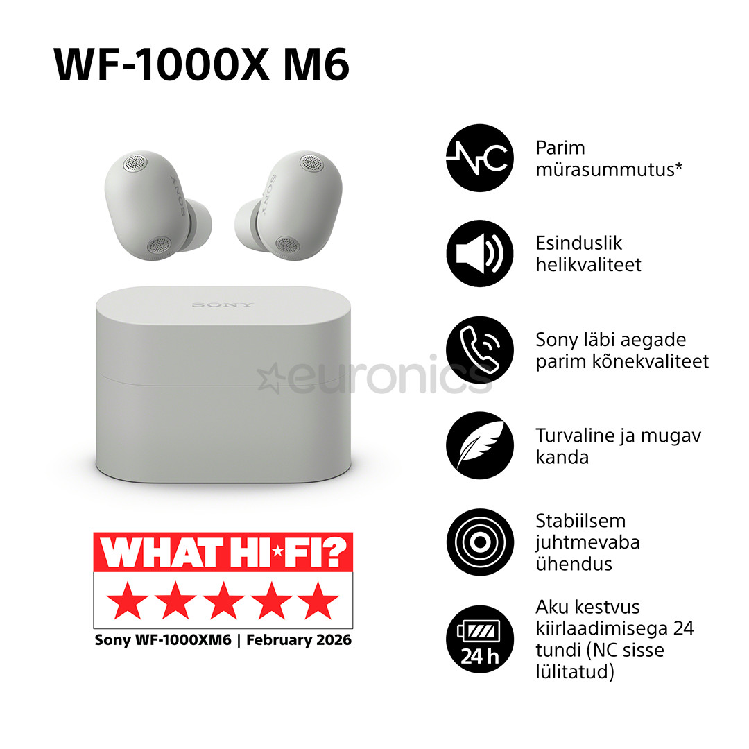 Sony WF-1000XM6, hõbe - Täisjuhtmevabad kõrvaklapid