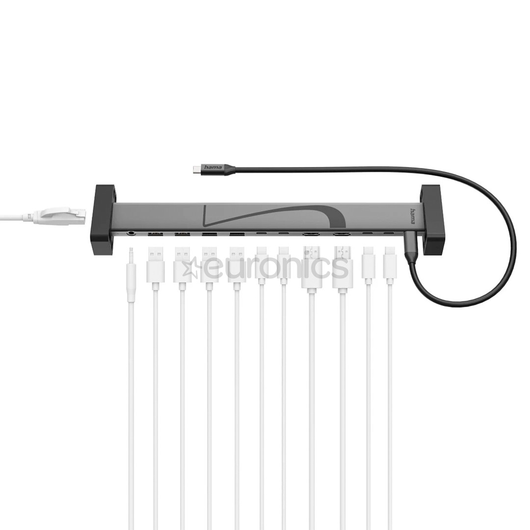 Hama Connect2Office, USB-C, 12 ports, 100 W, gray - Docking station