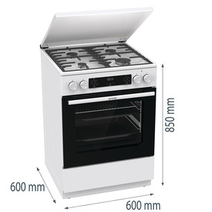 Gorenje, 71 L, laius 60 cm, valge - Gaasipliit elektriahjuga