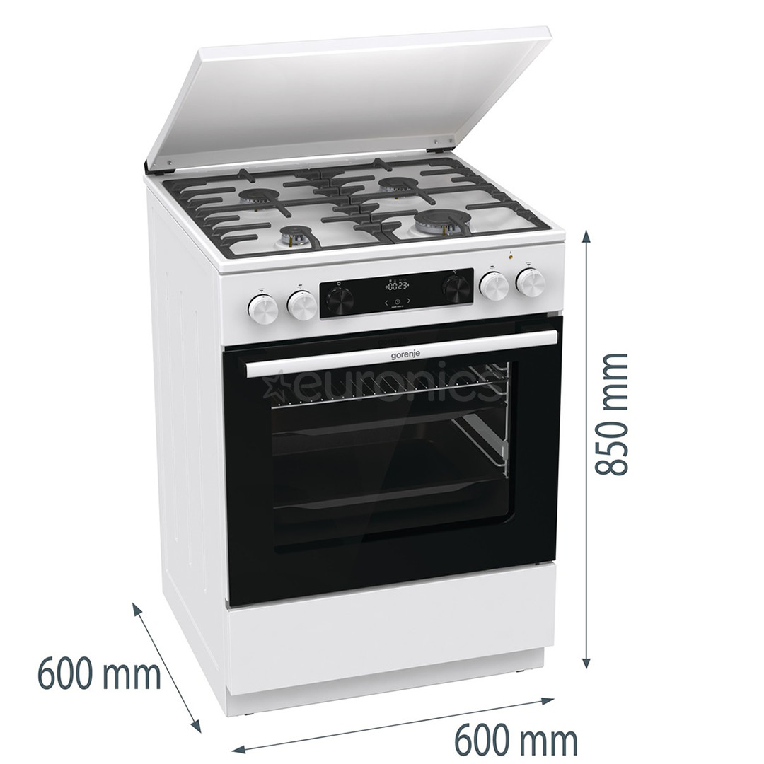 Gorenje, 71 L, laius 60 cm, valge - Gaasipliit elektriahjuga