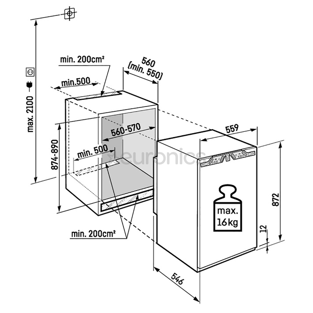 Liebherr prime NoFrost, 87 L, kõrgus 88 cm - Integreeritav sügavkülmik