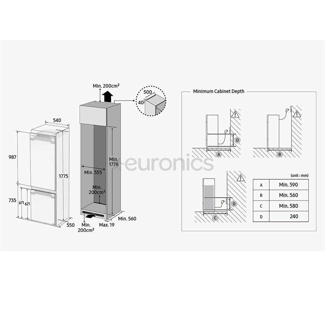 Samsung, NoFrost, 264 L, kõrgus 178 cm - Integreeritav külmik